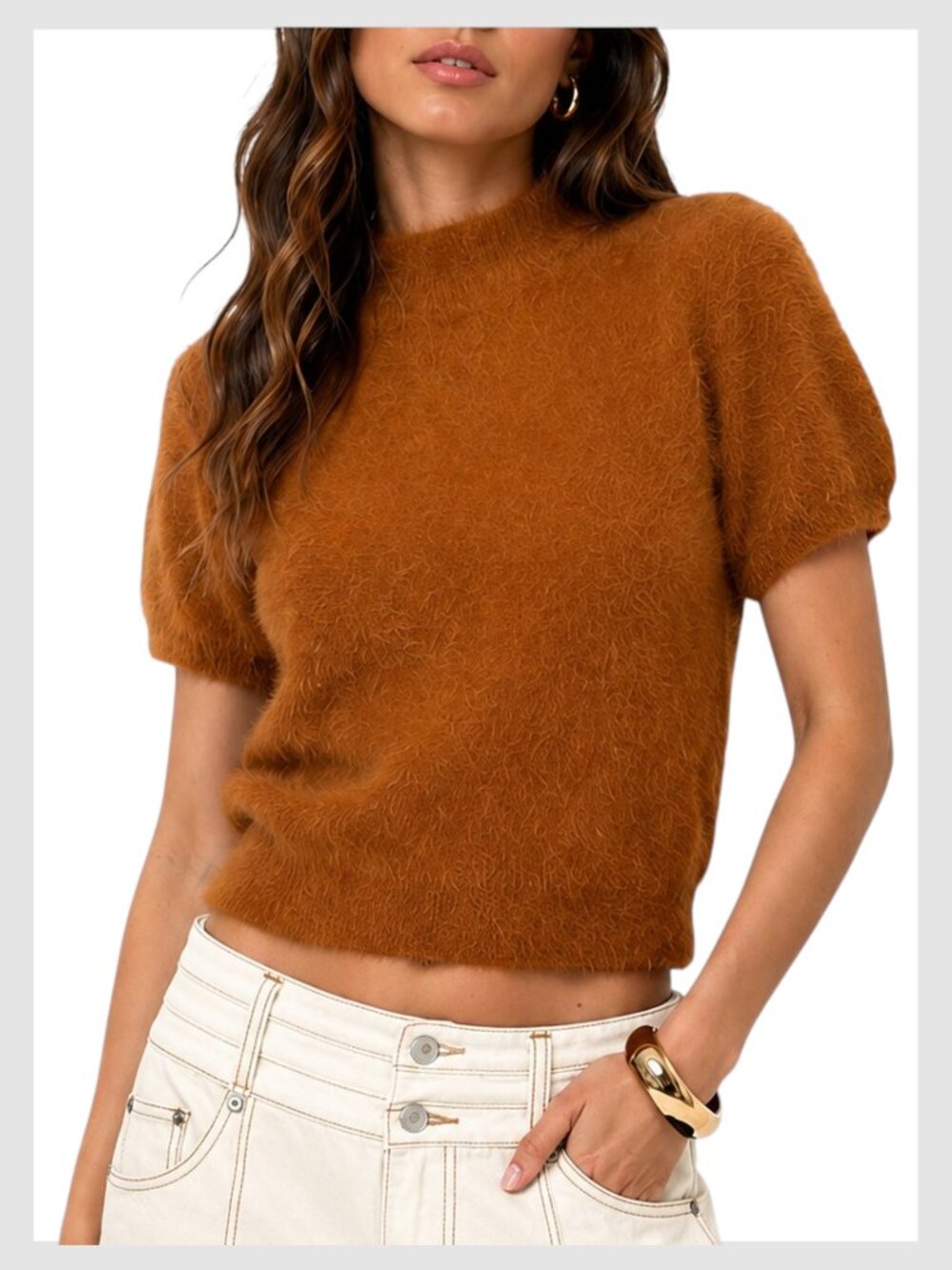 Anthropologie Pilcro Rust Eyelash Knit Sweater Short Sleeve S